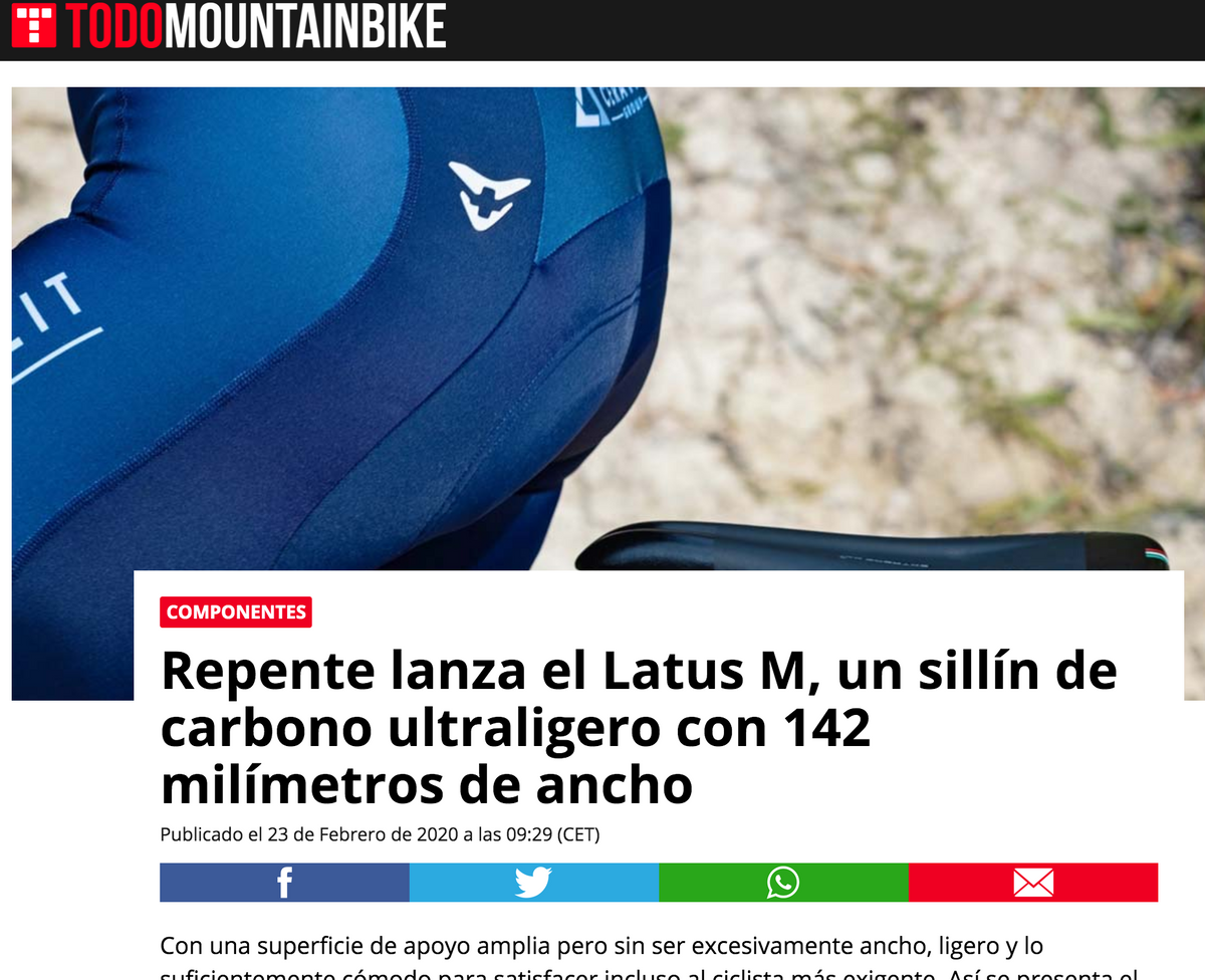 Repente lanza el Latus M, un sillín de carbono ultraligero con 142 milímetros de ancho