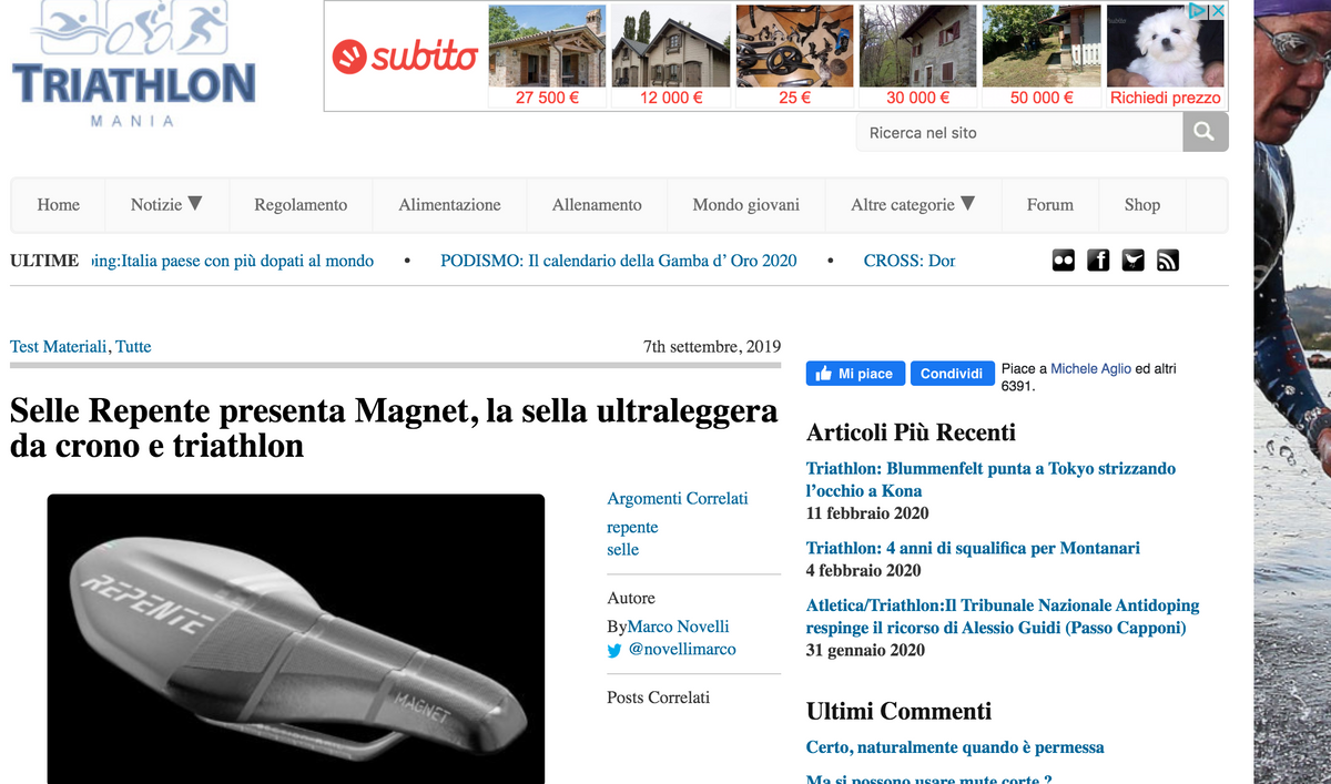 Selle Repente presenta Magnet, la sella ultraleggera da crono e triathlon